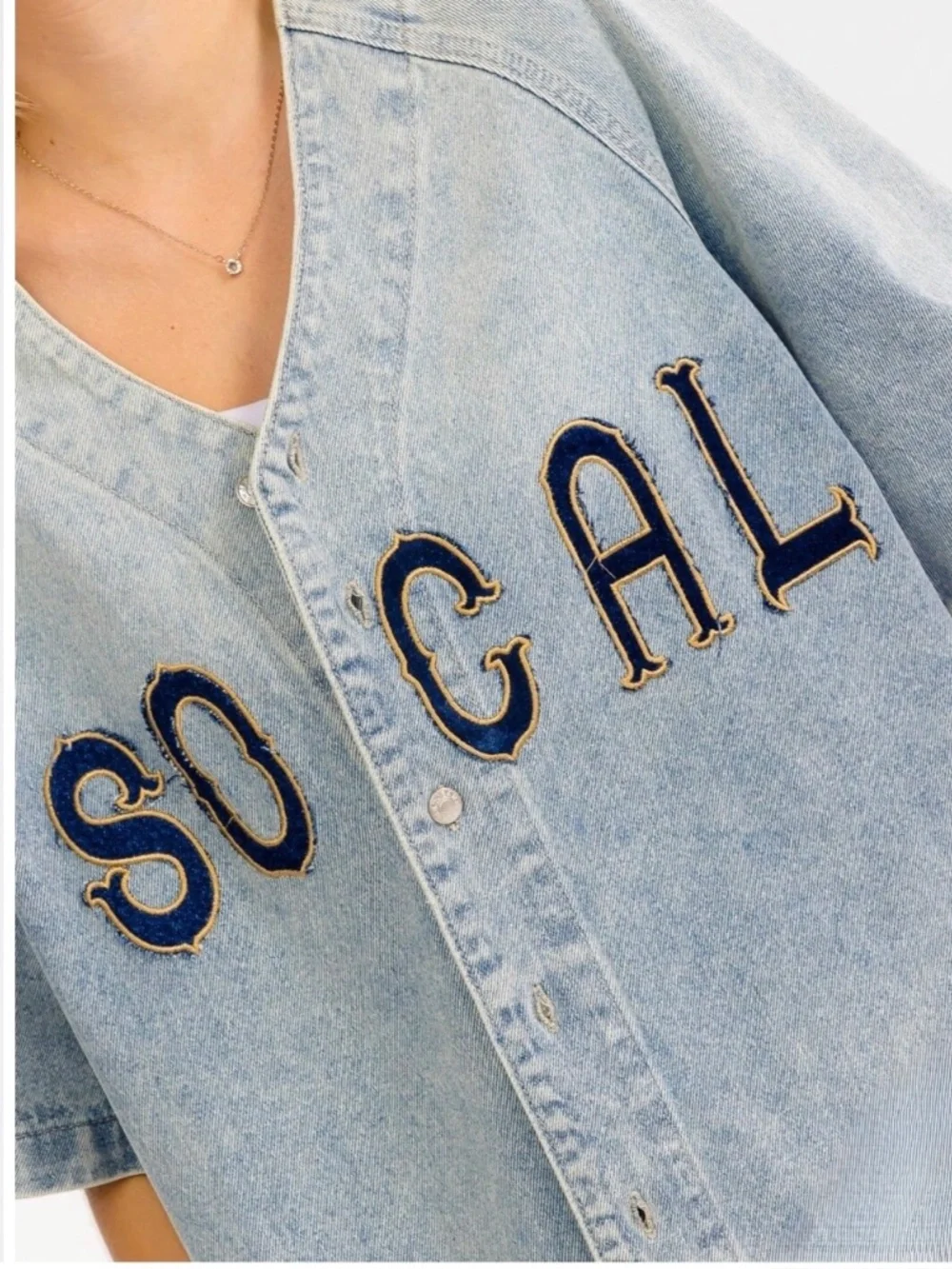 SO CAL Denim Short Sleeve Jean Jacket Shirt Medium-Wash Size Small - Picture 4 of 8